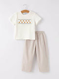 Fall Pumpkin Smock Embroidered Plaid Boys' Set