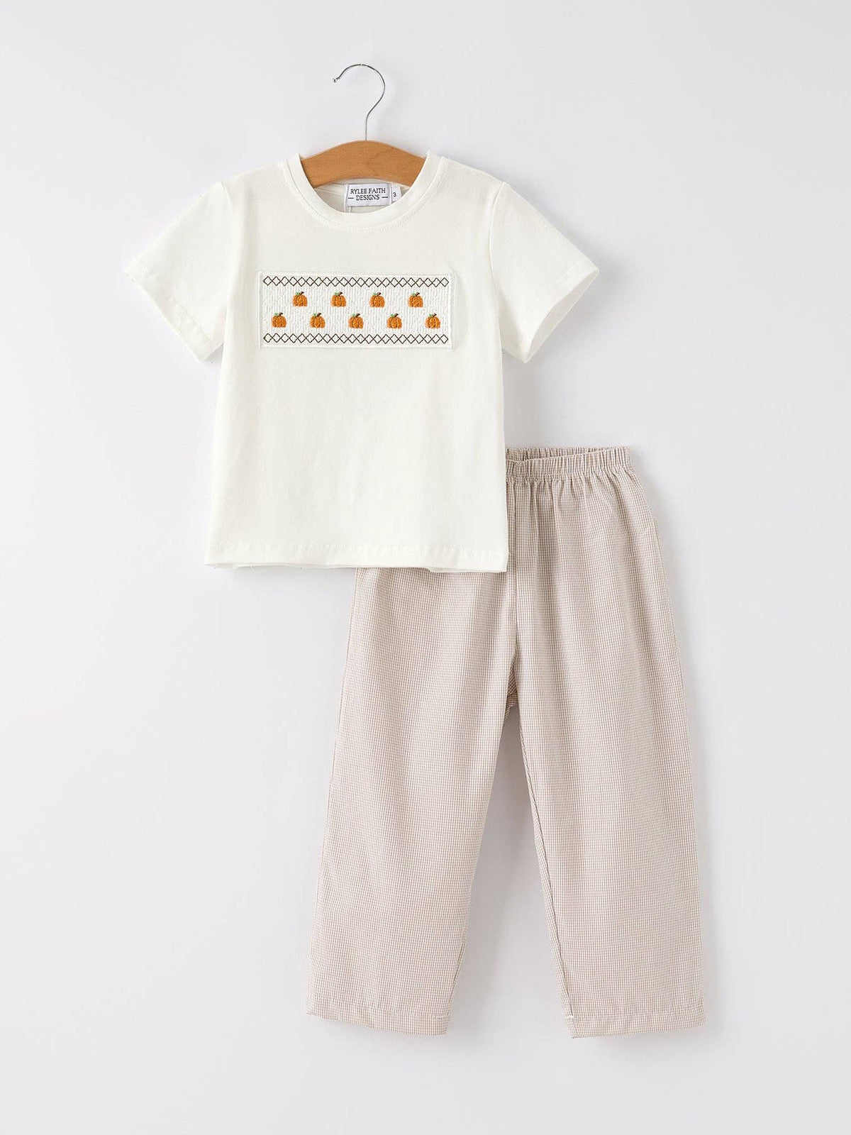 Fall Pumpkin Smock Embroidered Plaid Boys' Set