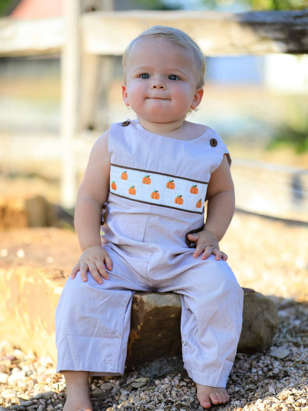 Fall Pumpkin Smock Embroidered Boys JonJon