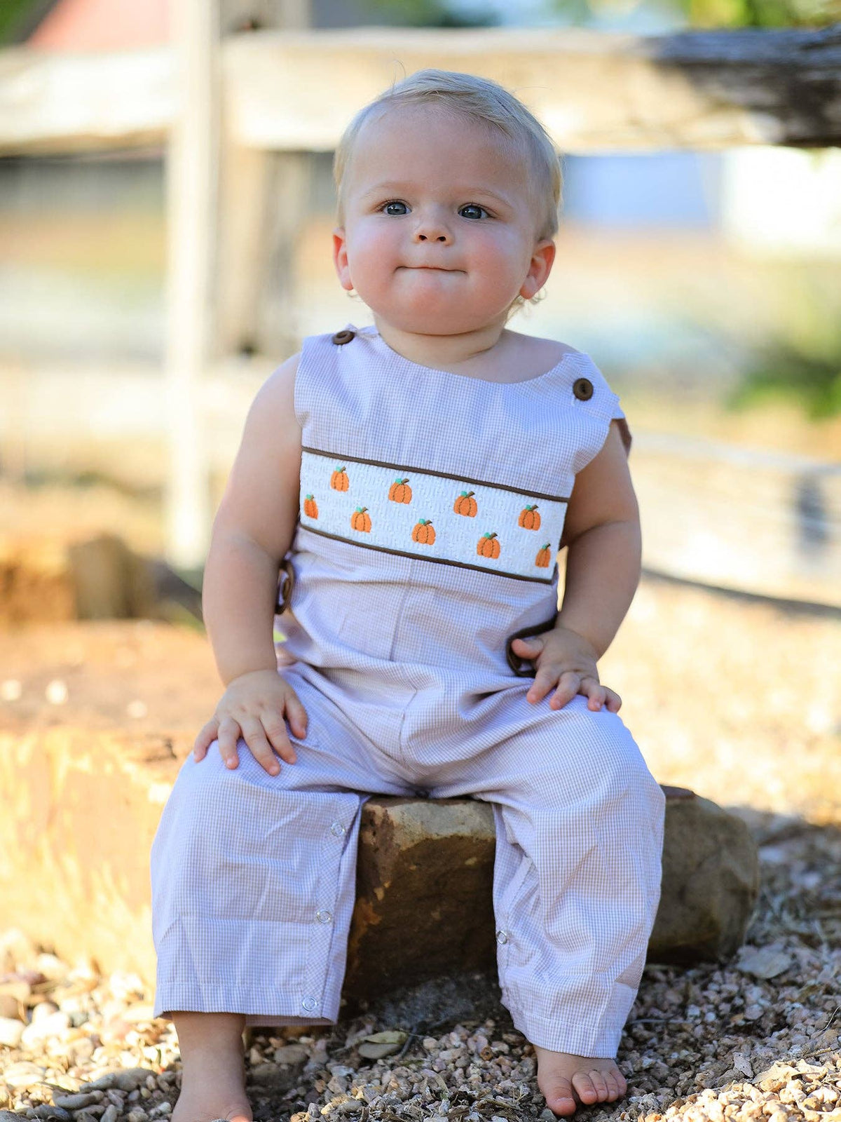 Fall Pumpkin Smock Embroidered Boys JonJon