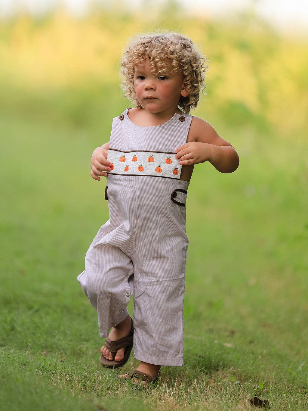 Fall Pumpkin Smock Embroidered Boys JonJon