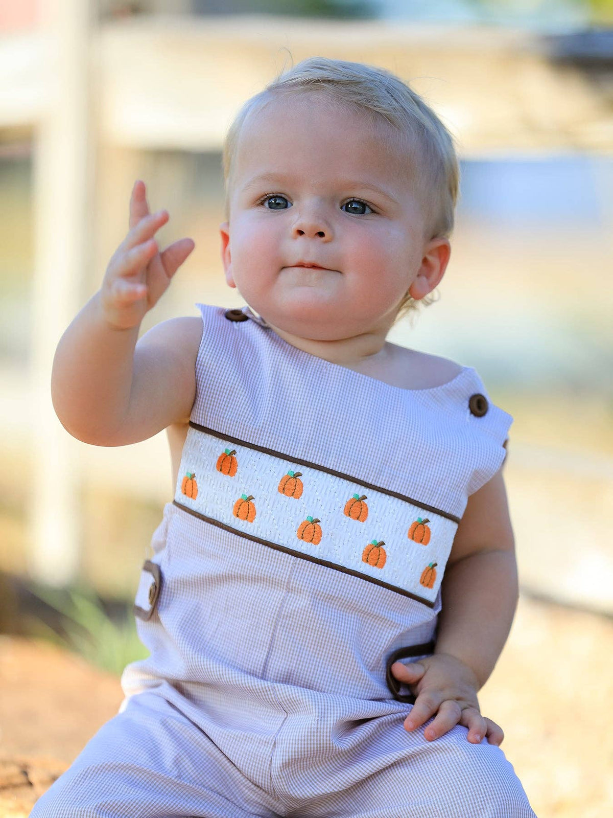 Fall Pumpkin Smock Embroidered Boys JonJon