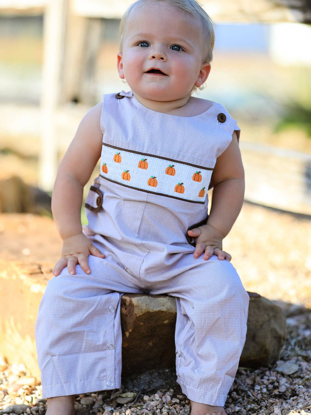 Fall Pumpkin Smock Embroidered Boys JonJon