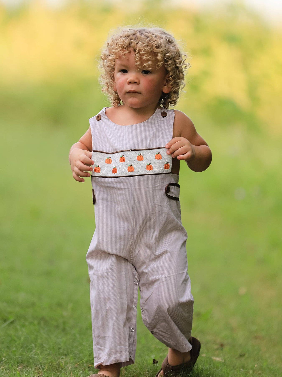 Fall Pumpkin Smock Embroidered Boys JonJon